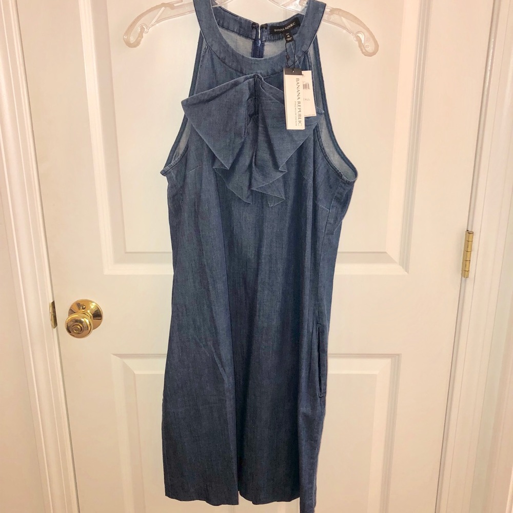 Banana Republic Ruffle Bow Denim Dress W/ Pockets